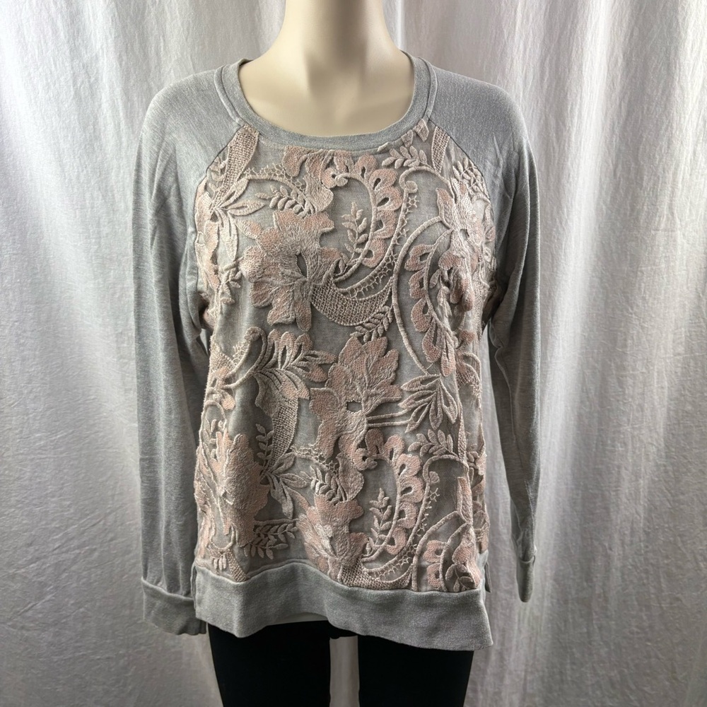 Anthropologie Eva Franco Manor Lace Appliqué Sweatshirt M - Picture 3 of 12